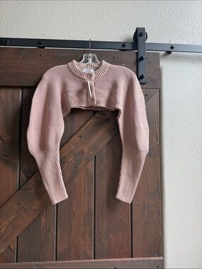 Anthropologie Dusty Rose Cropped Crewneck Button Sweater